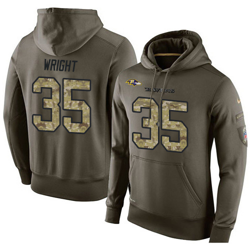 NFL Nike Baltimore Ravens #35 Shareece Wright Green Salute To Service Men's Pullover Hoodie